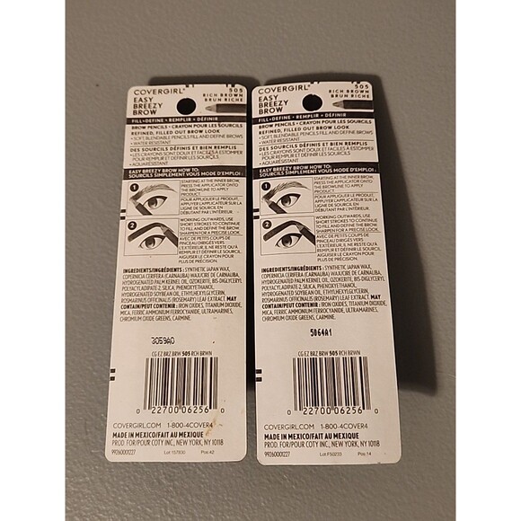 2 Covergirl Easy Breezy Brow Fill & Define Pencil 505 Rich Brown Water Resistant - Picture 2 of 3